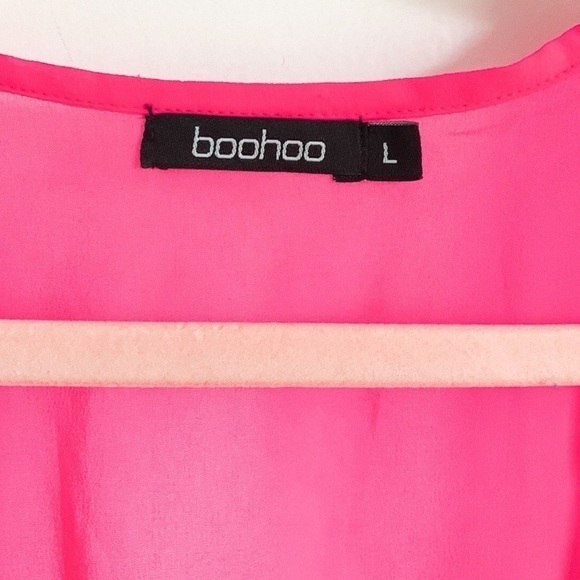 Boohoo Sheer Deep V Neck Pink Short Sleeved Swim Cover Up - Picture 5 of 7